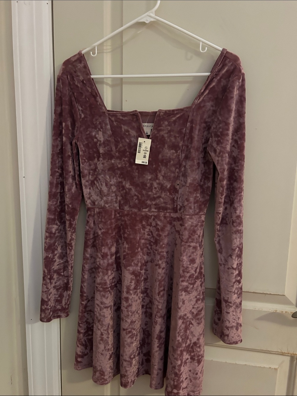Y2K NWT Women's M Aeropostale Crushed Velvet Long-Sleeve Skater Dress - Mauve